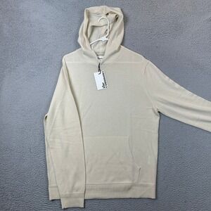 NEW The Commons Hoodie Men Large Tan Cream Merino Wool Knit Sweater Pullover